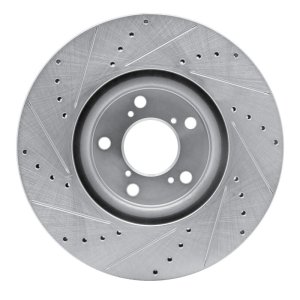 Acura ZDX Brake Rotor (1) - Front Right - R1 Concepts - Drilled & Slotted - Silver - `07-`20
